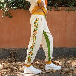 Carmico Canada Pants Size M Orange Citrus Print Jogger Sweatpants Retro